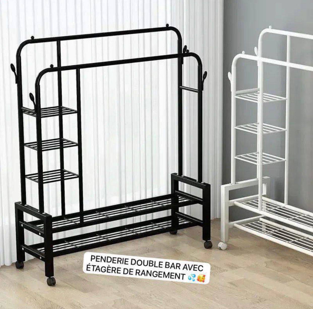 🧥 Penderie Double Bar avec Étagère de Rangement – Capacité 68 kg