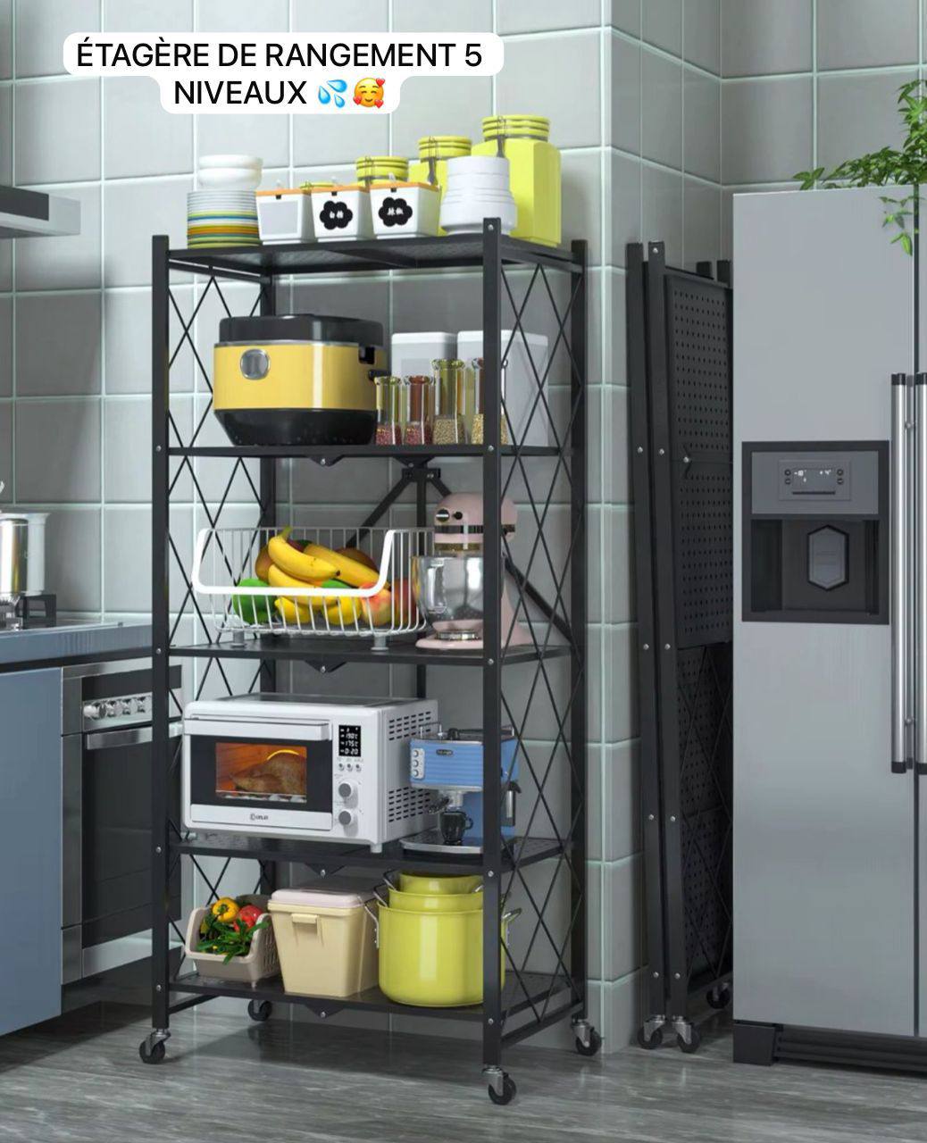 🧺 Étagère de Rangement en Fer – 5 Niveaux Pliables et Solides 💪🏽