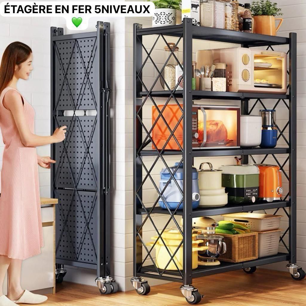 🧺 Étagère de Rangement en Fer – 5 Niveaux Pliables et Solides 💪🏽