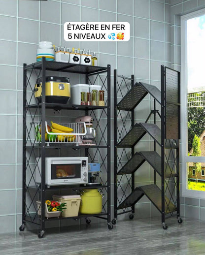 🧺 Étagère de Rangement en Fer – 5 Niveaux Pliables et Solides 💪🏽