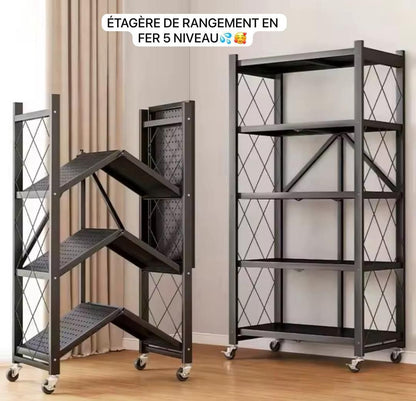 🧺 Étagère de Rangement en Fer – 5 Niveaux Pliables et Solides 💪🏽