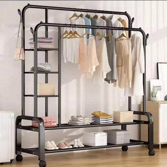 🧥 Penderie Double Bar avec Étagère de Rangement – Capacité 68 kg