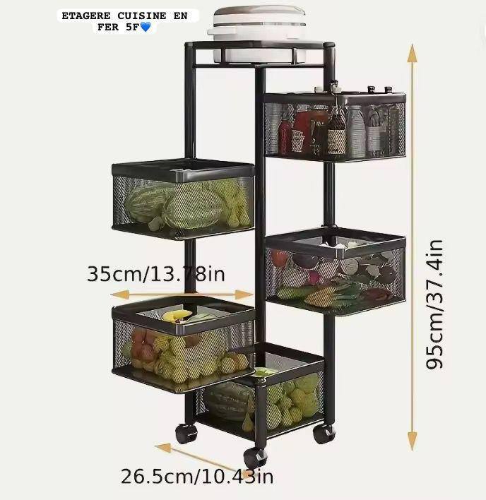 🧺 Étagère de rangement 5 niveaux à roulettes