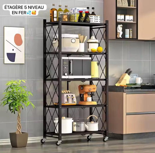 🧺 Étagère de Rangement en Fer – 5 Niveaux Pliables et Solides 💪🏽